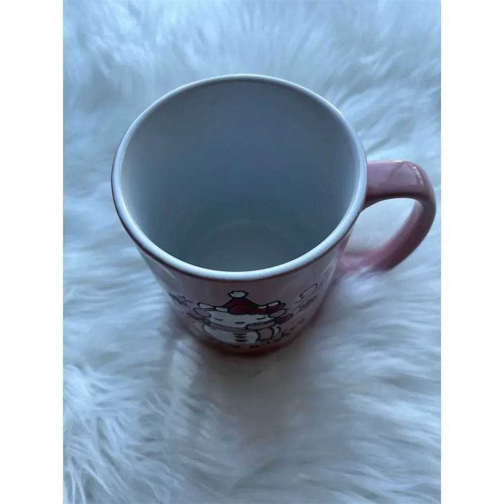 🆕 Hello Kitty Snowman Mug Pink Holiday Christmas Double Sided - Picture 3 of 3